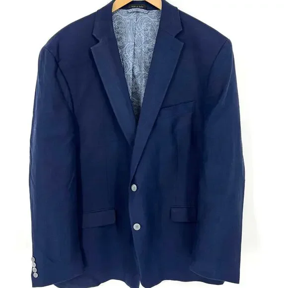 Lauren Ralph Lauren for Macy's Mens Navy Blue Linen Blazer Sportcoat Size 46 L - Picture 9 of 9